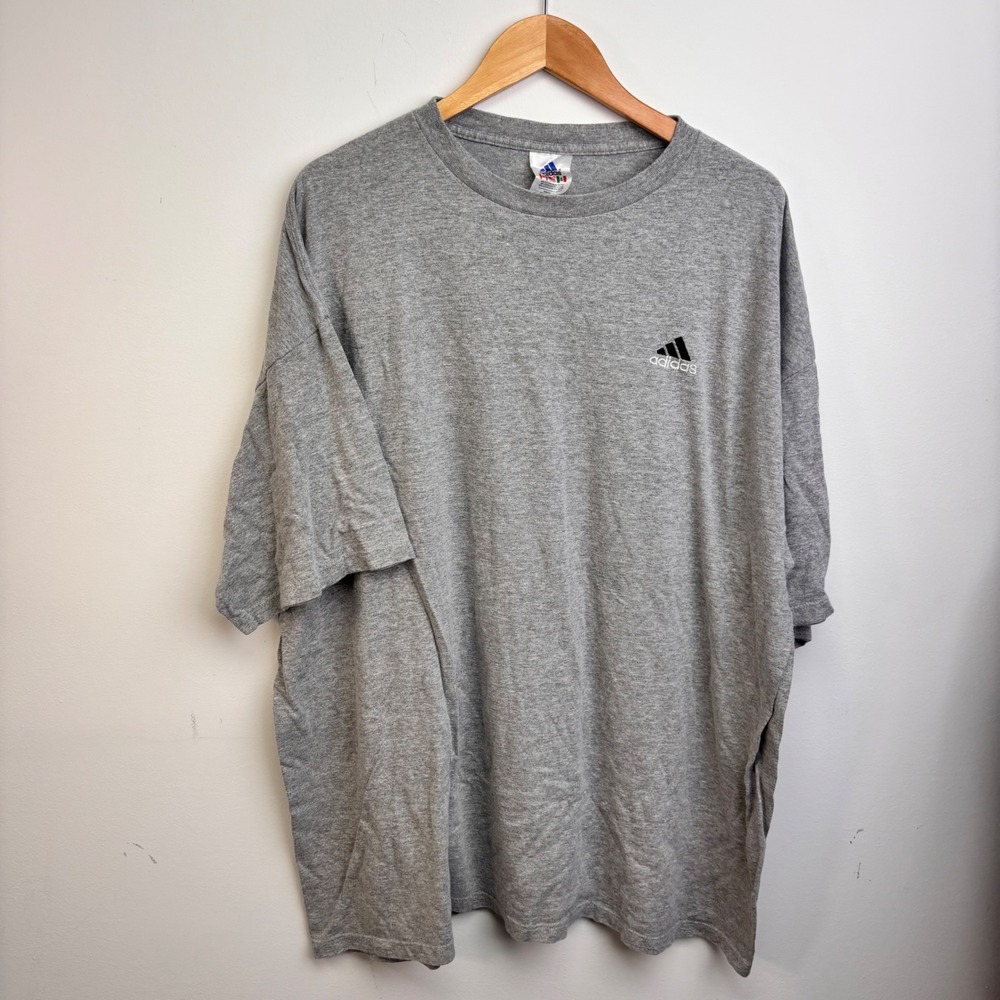 Vintage Adidas Gray T Shirt Made USA Trefoil Logo 90s Sportswear XXL Oversized